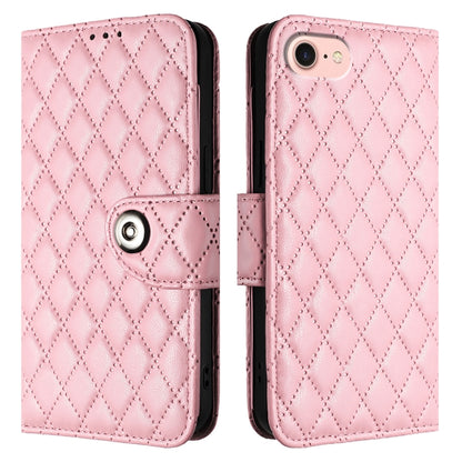 For iPhone SE 2024 Rhombic Texture Flip Leather Phone Case with Lanyard(Pink) by bashfashion