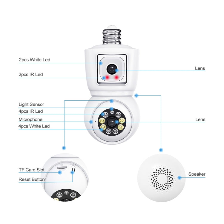 ESCAM QF202 E27 2x2MP Dual Lens Motion Detection Waterproof WiFi IP Two Way Audio Night Vision Camera(White) by ESCAM