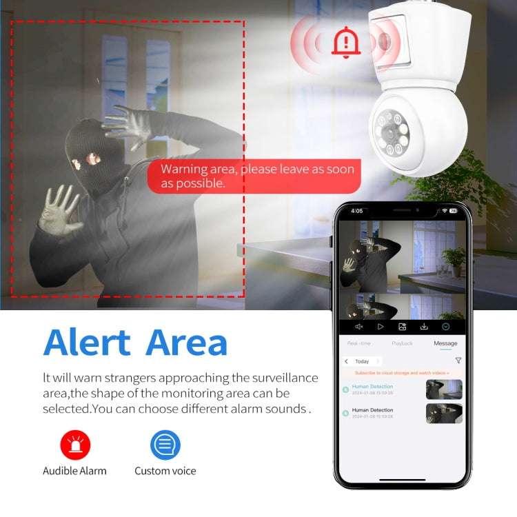 ESCAM QF202 E27 2x2MP Dual Lens Motion Detection Waterproof WiFi IP Two Way Audio Night Vision Camera(White) by ESCAM