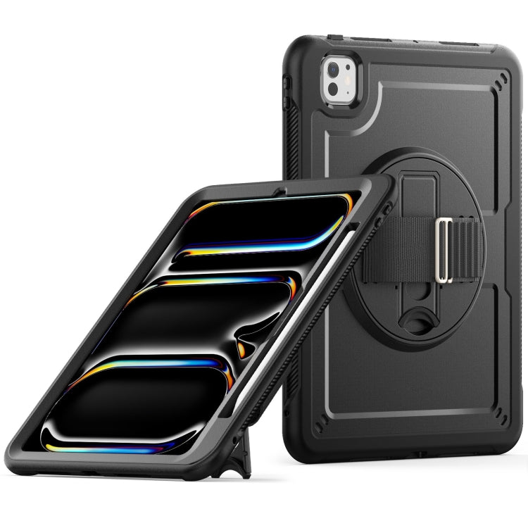 For iPad Pro 11 2025 / 2024 Honeycomb Hand Grip Turntable Stand Tablet Case(Black) by bashfashion