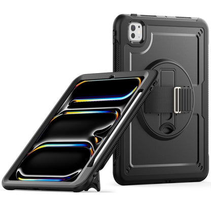 For iPad Pro 11 2025 / 2024 Honeycomb Hand Grip Turntable Stand Tablet Case(Black) by bashfashion