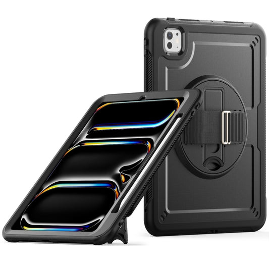 For iPad Pro 11 2025 / 2024 Honeycomb Hand Grip Turntable Stand Tablet Case(Black) by bashfashion