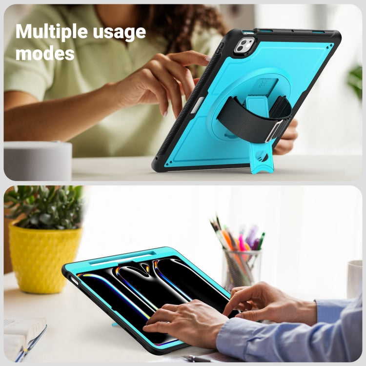 For iPad Pro 13 2025 / 2024 Honeycomb Hand Grip Turntable Stand Tablet Case(Light Blue) by bashfashion