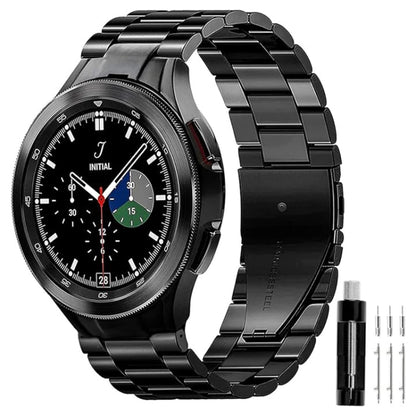 For Samsung Galaxy Watch 6 / 5 / 4 Three Bead Stainless Steel Metal Watch Band(Black) by bashfashion
