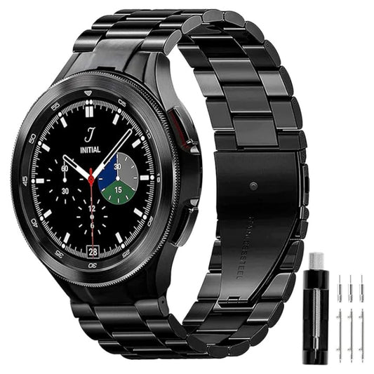 For Samsung Galaxy Watch 6 / 5 / 4 Three Bead Stainless Steel Metal Watch Band(Black) by bashfashion