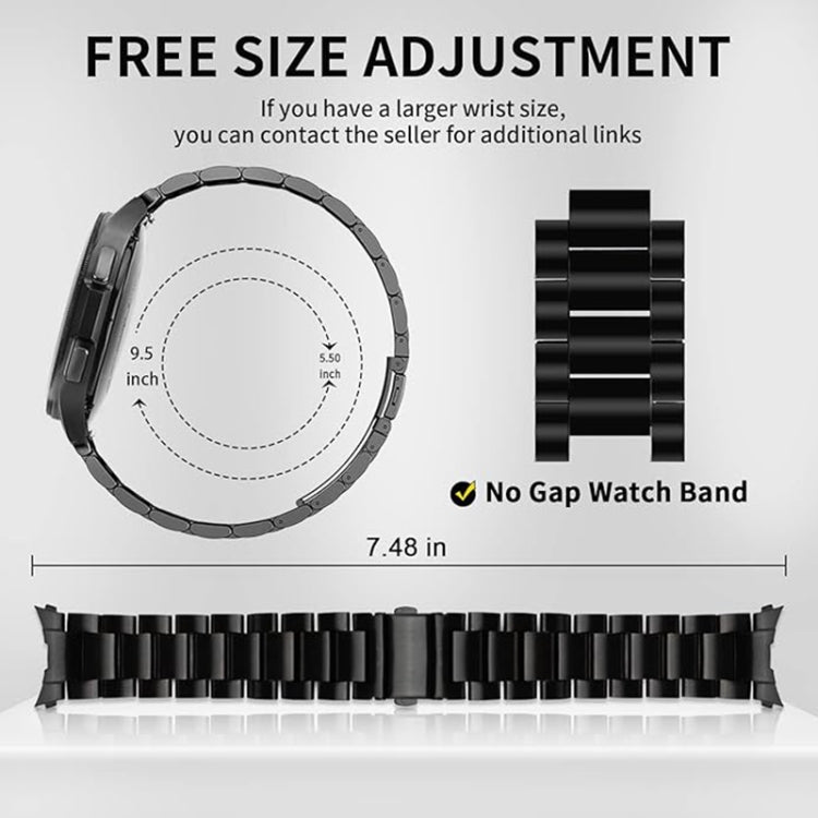 For Samsung Galaxy Watch 6 / 5 / 4 Three Bead Stainless Steel Metal Watch Band(Black) by bashfashion