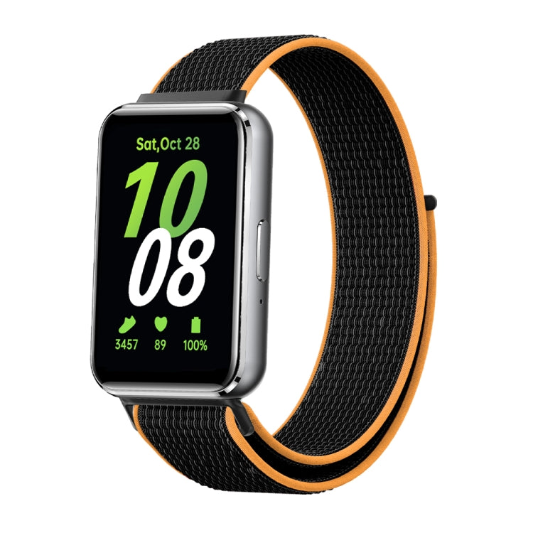 For Samsung Galaxy Fit 3 Woven Nylon Loop Watch Band(Black Orange) by bashfashion