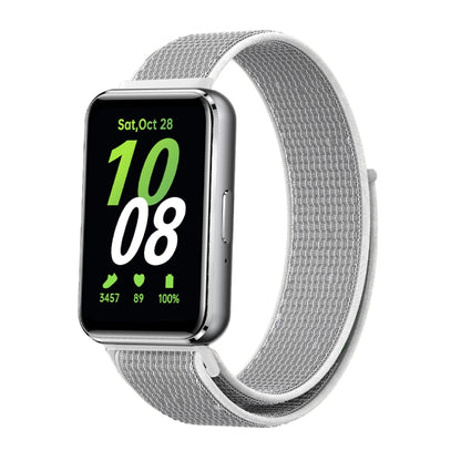 For Samsung Galaxy Fit 3 Woven Nylon Loop Watch Band(Grey White) by bashfashion