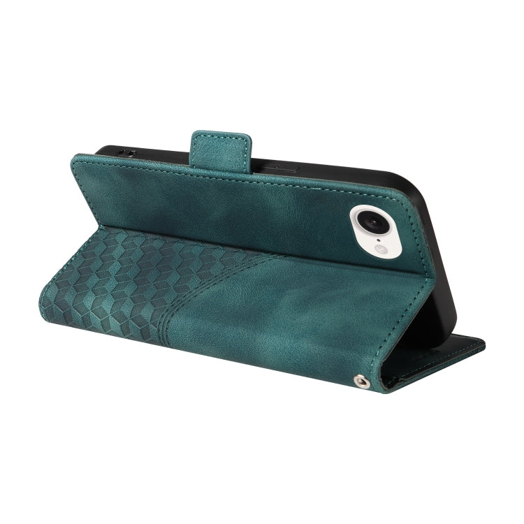For iPhone SE 2024 Embossed Rhombus Starry Leather Phone Case(Green) by bashfashion
