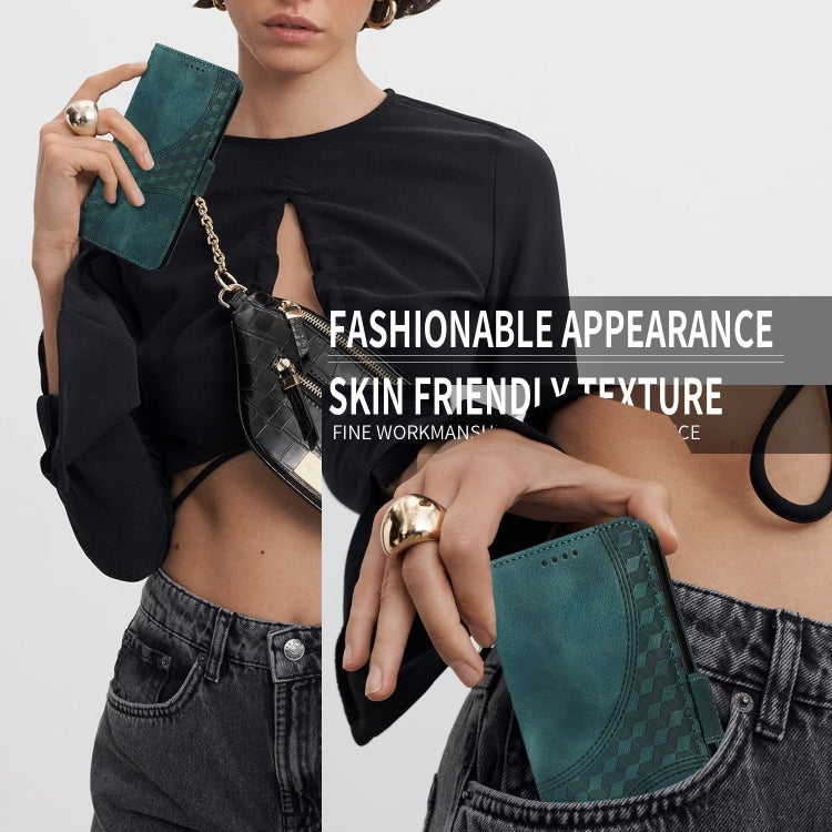 For iPhone SE 2024 Embossed Rhombus Starry Leather Phone Case(Green) by bashfashion