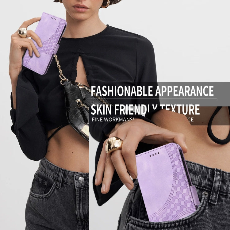 For iPhone SE 2024 Embossed Rhombus Starry Leather Phone Case(Purple) by bashfashion