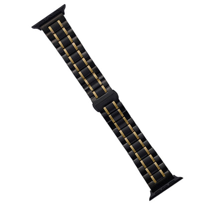 For Apple Watch Series 9 45mm Five-Beads Stainless Steel Watch Band(Black Gold) by bashfashion