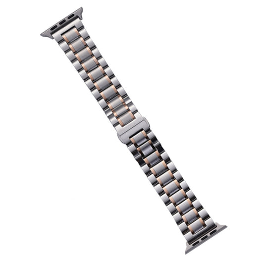 For Apple Watch SE 2022 40mm Five-Beads Stainless Steel Watch Band(Silver Rose Gold) by bashfashion