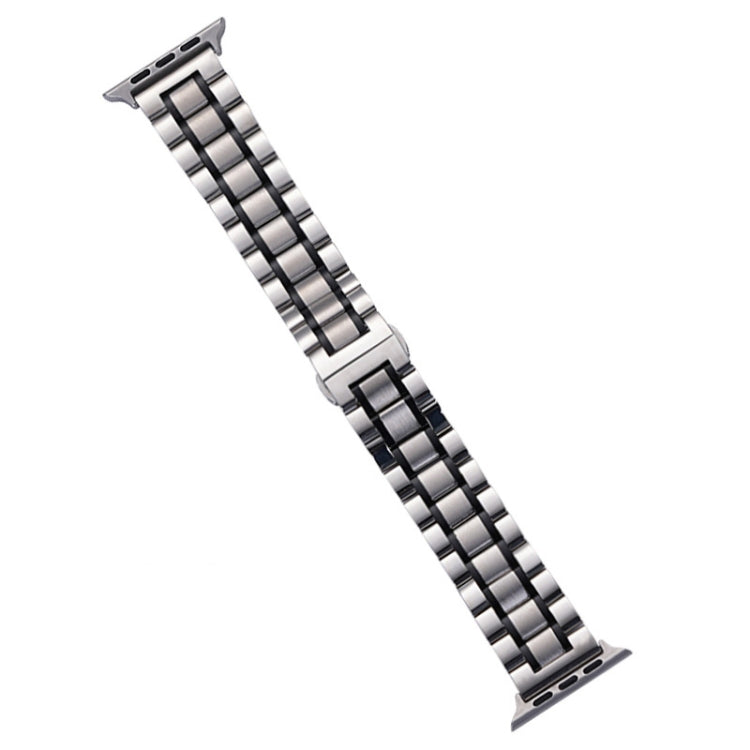 For Apple Watch SE 2022 44mm Five-Beads Stainless Steel Watch Band(Silver Black) by bashfashion