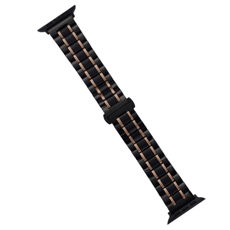 For Apple Watch Series 5 44mm Five-Beads Stainless Steel Watch Band(Black Rose Gold) by bashfashion