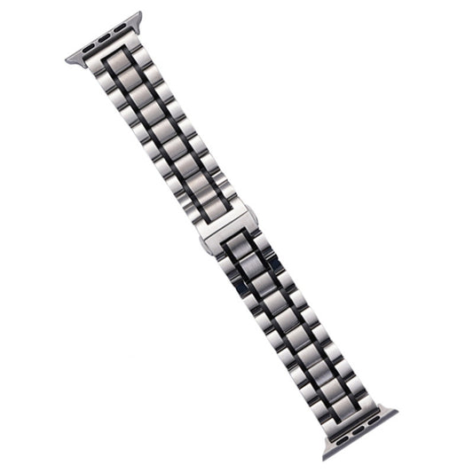 For Apple Watch Series 5 44mm Five-Beads Stainless Steel Watch Band(Silver Black) by bashfashion