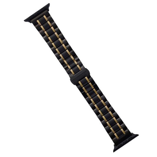 For Apple Watch Series 5 40mm Five-Beads Stainless Steel Watch Band(Black Gold) by bashfashion