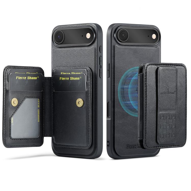 For iPhone Air Fierre Shann Oil Wax Cow Leather Card Holder Back Phone Case(Black) by FIERRE SHANN