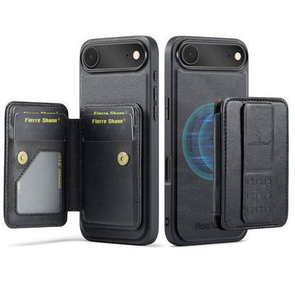 For iPhone Air Fierre Shann Oil Wax Cow Leather Card Holder Back Phone Case(Black) by FIERRE SHANN