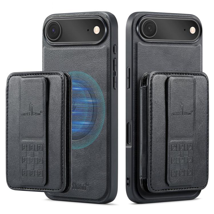 For iPhone Air Fierre Shann Oil Wax Cow Leather Card Holder Back Phone Case(Black) by FIERRE SHANN