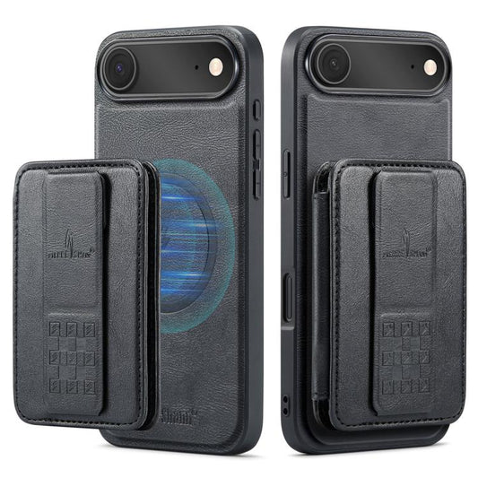 For iPhone Air Fierre Shann Oil Wax Cow Leather Card Holder Back Phone Case(Black) by FIERRE SHANN