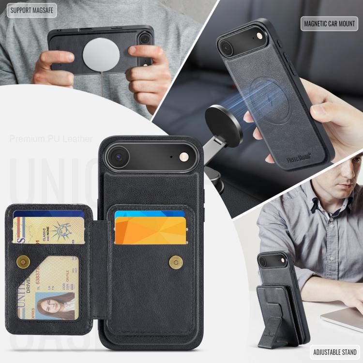 For iPhone Air Fierre Shann Oil Wax Cow Leather Card Holder Back Phone Case(Black) by FIERRE SHANN