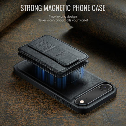 For iPhone Air Fierre Shann Oil Wax Cow Leather Card Holder Back Phone Case(Black) by FIERRE SHANN