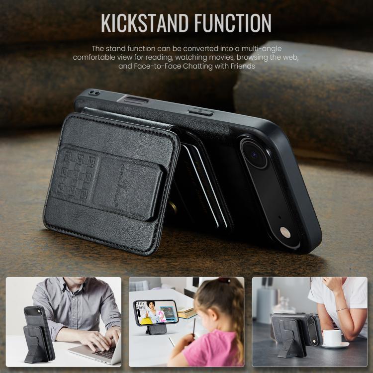 For iPhone Air Fierre Shann Oil Wax Cow Leather Card Holder Back Phone Case(Black) by FIERRE SHANN