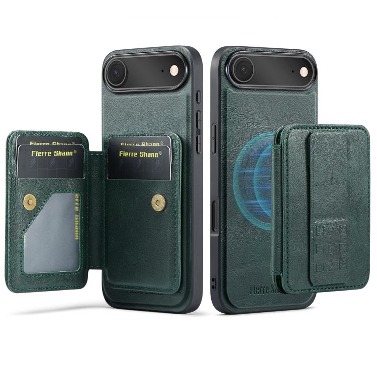 For iPhone Air Fierre Shann Oil Wax Cow Leather Card Holder Back Phone Case(Green) by FIERRE SHANN