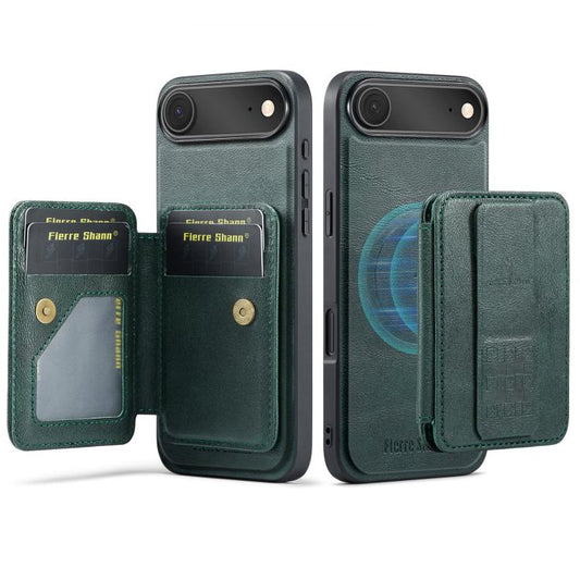 For iPhone Air Fierre Shann Oil Wax Cow Leather Card Holder Back Phone Case(Green) by FIERRE SHANN