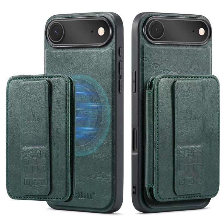 For iPhone Air Fierre Shann Oil Wax Cow Leather Card Holder Back Phone Case(Green) by FIERRE SHANN