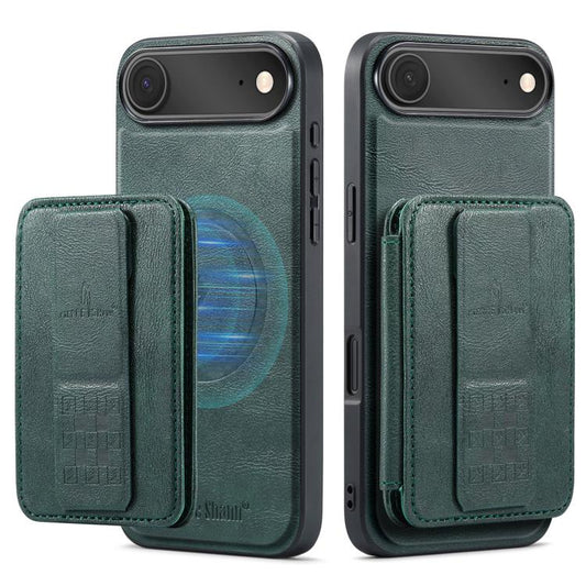 For iPhone Air Fierre Shann Oil Wax Cow Leather Card Holder Back Phone Case(Green) by FIERRE SHANN