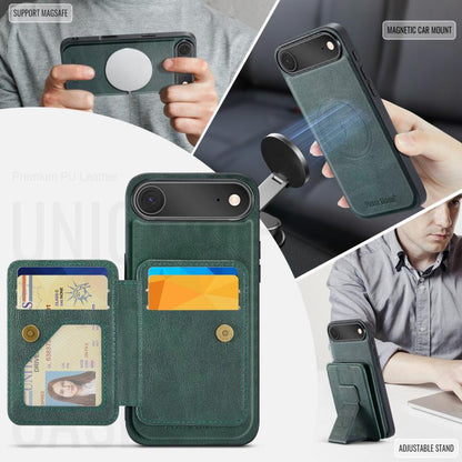 For iPhone Air Fierre Shann Oil Wax Cow Leather Card Holder Back Phone Case(Green) by FIERRE SHANN
