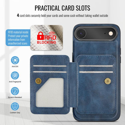 For iPhone Air Fierre Shann Oil Wax Cow Leather Card Holder Back Phone Case(Blue) by FIERRE SHANN