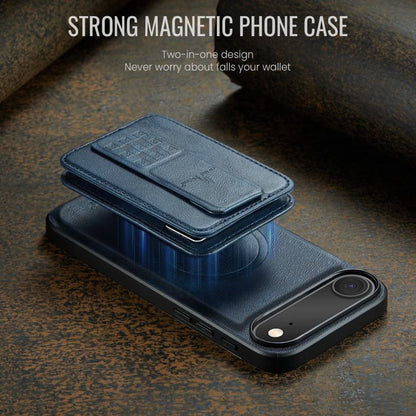 For iPhone Air Fierre Shann Oil Wax Cow Leather Card Holder Back Phone Case(Blue) by FIERRE SHANN