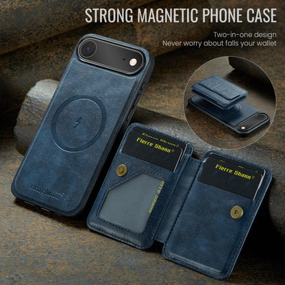 For iPhone Air Fierre Shann Oil Wax Cow Leather Card Holder Back Phone Case(Blue) by FIERRE SHANN