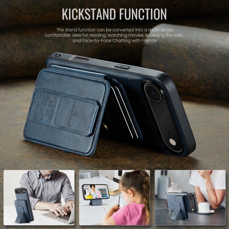 For iPhone Air Fierre Shann Oil Wax Cow Leather Card Holder Back Phone Case(Blue) by FIERRE SHANN