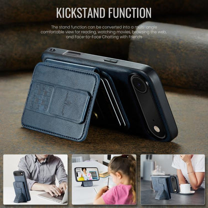 For iPhone Air Fierre Shann Oil Wax Cow Leather Card Holder Back Phone Case(Blue) by FIERRE SHANN