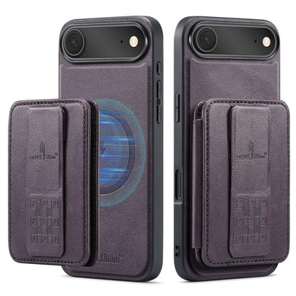 For iPhone Air Fierre Shann Oil Wax Cow Leather Card Holder Back Phone Case(Purple) by FIERRE SHANN