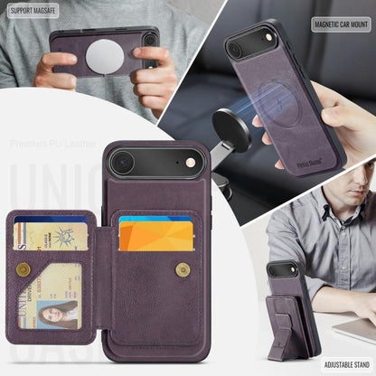 For iPhone Air Fierre Shann Oil Wax Cow Leather Card Holder Back Phone Case(Purple) by FIERRE SHANN