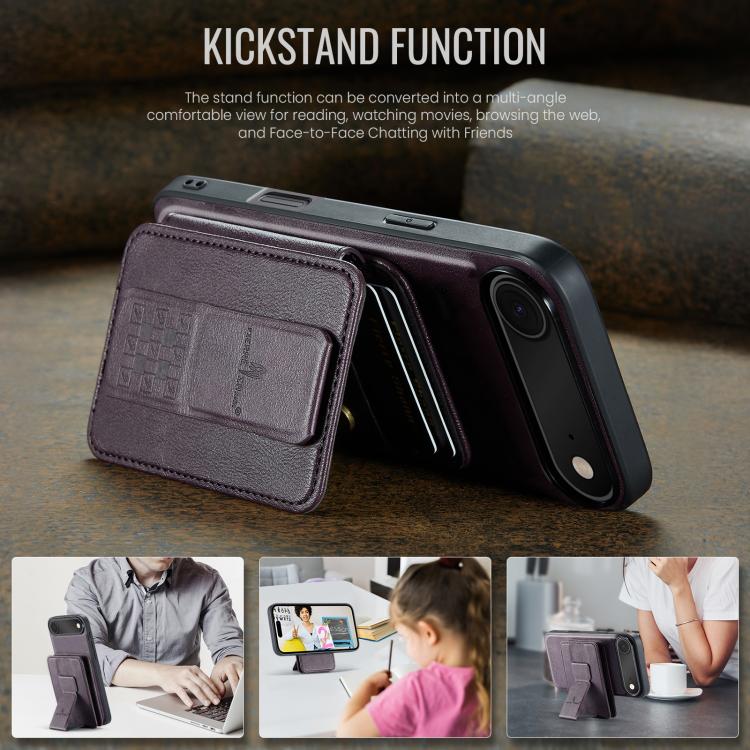 For iPhone Air Fierre Shann Oil Wax Cow Leather Card Holder Back Phone Case(Purple) by FIERRE SHANN