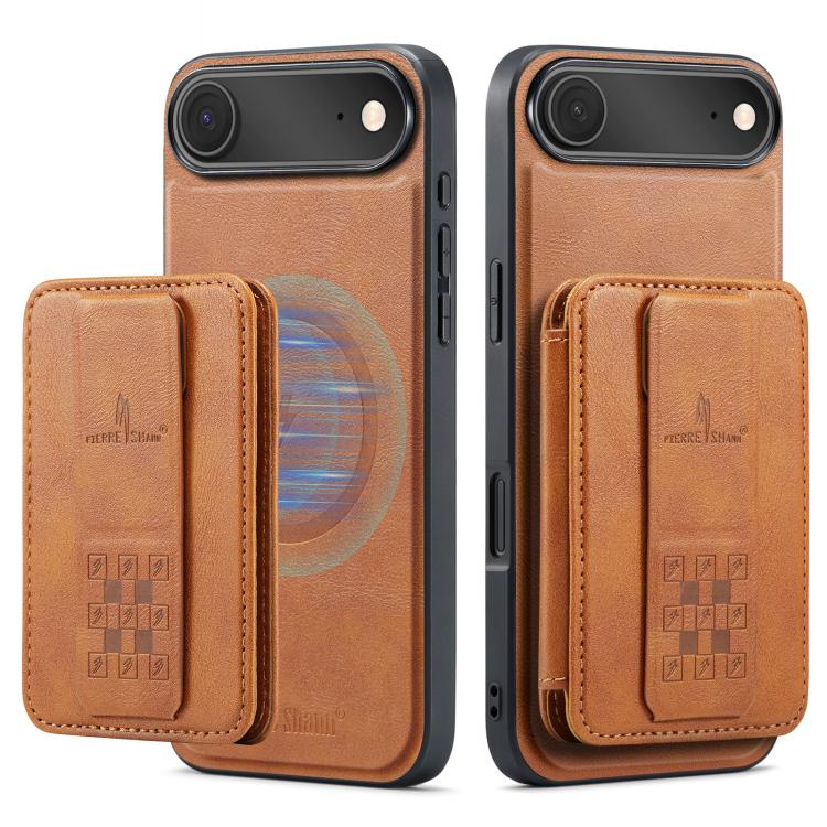 For iPhone Air Fierre Shann Oil Wax Cow Leather Card Holder Back Phone Case(Brown) by FIERRE SHANN