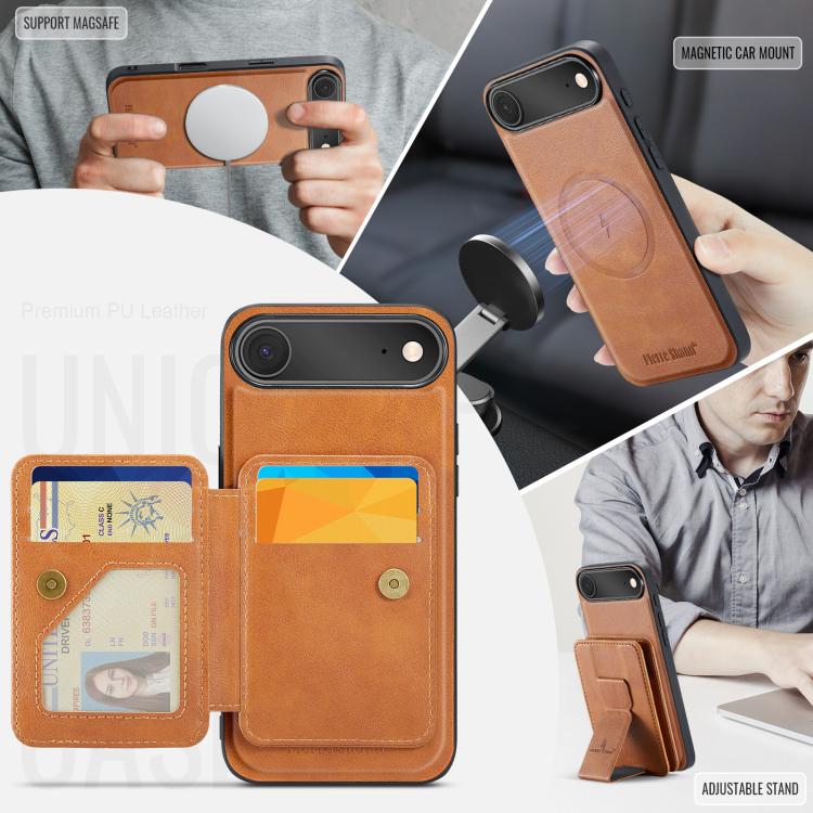For iPhone Air Fierre Shann Oil Wax Cow Leather Card Holder Back Phone Case(Brown) by FIERRE SHANN