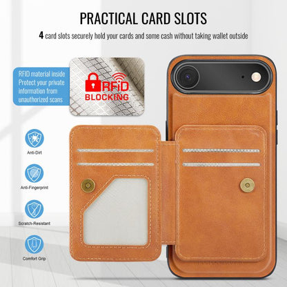 For iPhone Air Fierre Shann Oil Wax Cow Leather Card Holder Back Phone Case(Brown) by FIERRE SHANN