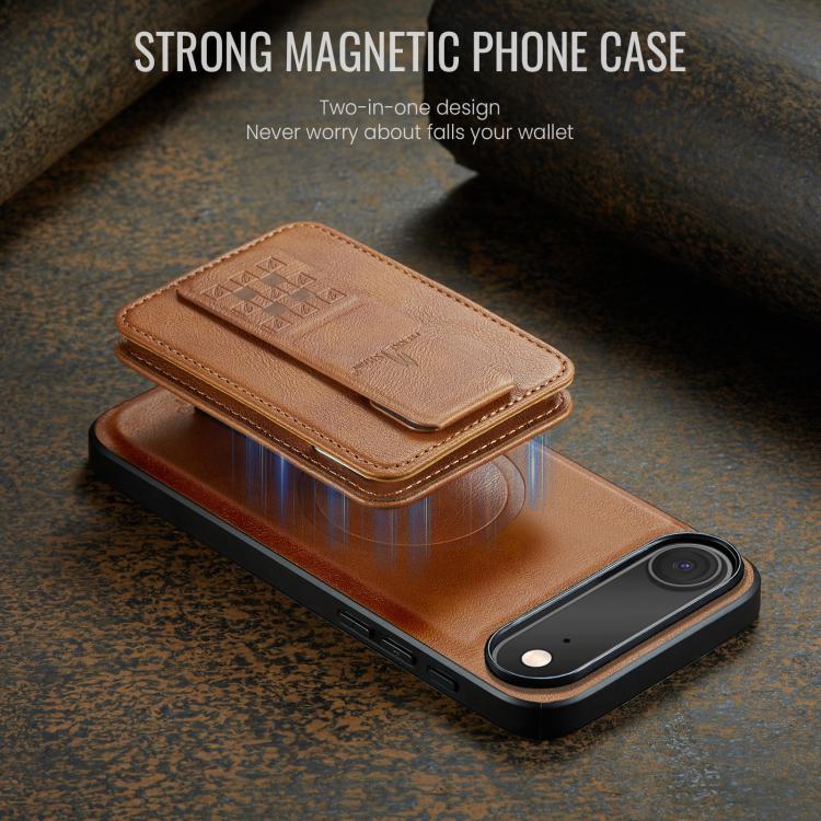 For iPhone Air Fierre Shann Oil Wax Cow Leather Card Holder Back Phone Case(Brown) by FIERRE SHANN