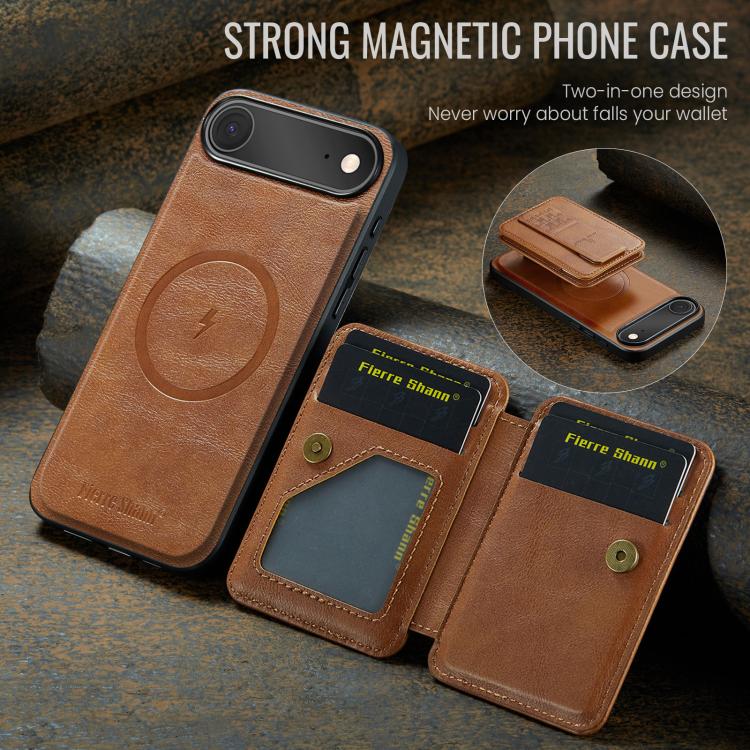 For iPhone Air Fierre Shann Oil Wax Cow Leather Card Holder Back Phone Case(Brown) by FIERRE SHANN