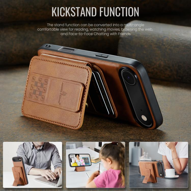 For iPhone Air Fierre Shann Oil Wax Cow Leather Card Holder Back Phone Case(Brown) by FIERRE SHANN