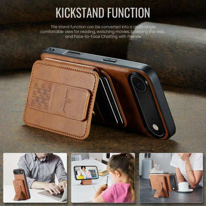 For iPhone Air Fierre Shann Oil Wax Cow Leather Card Holder Back Phone Case(Brown) by FIERRE SHANN