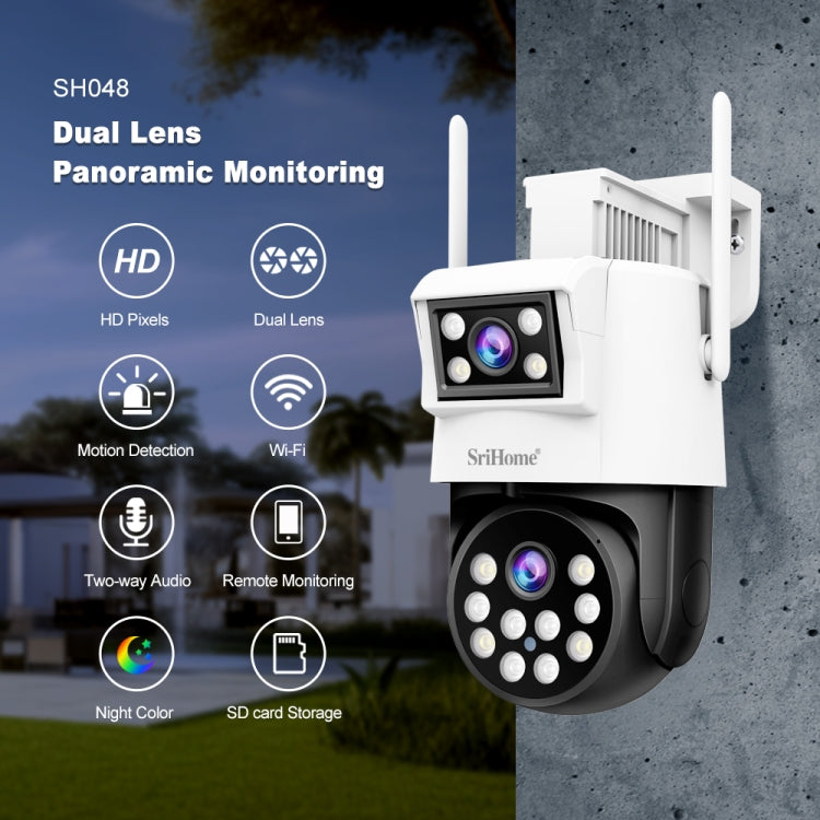 SriHome SH048 2MP + 2MP Humanoid Tracking Smart Night Vision Dual Lens IP Camera(UK Plug) by SriHome