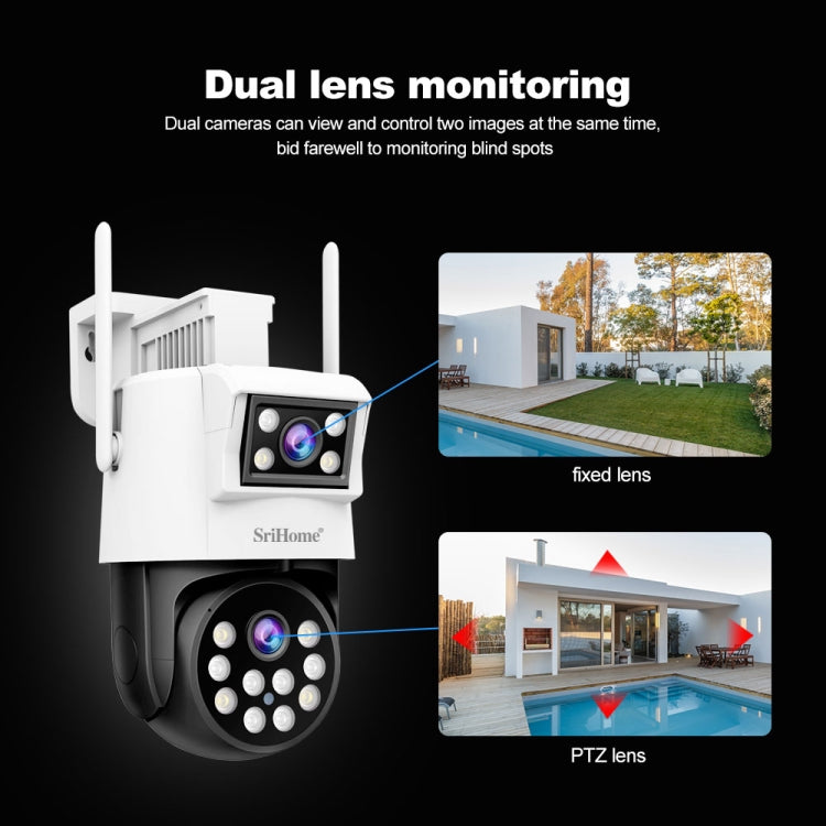 SriHome SH048 2MP + 2MP Humanoid Tracking Smart Night Vision Dual Lens IP Camera(EU Plug) by SriHome